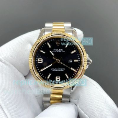 AAA Copy ARF Rolex Oyster Perpetual Date 34 Two-Tone 904L Black Face Watch 